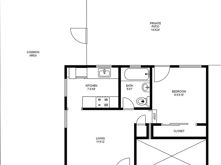 Property overview showing private patio