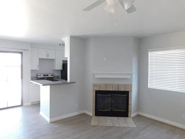 Living Room with Fireplace & Outlet for TV above Mantel