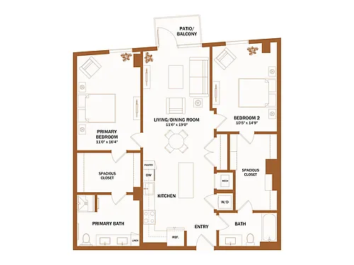 Floor plan D12 - 2 Bed | 2 Bath