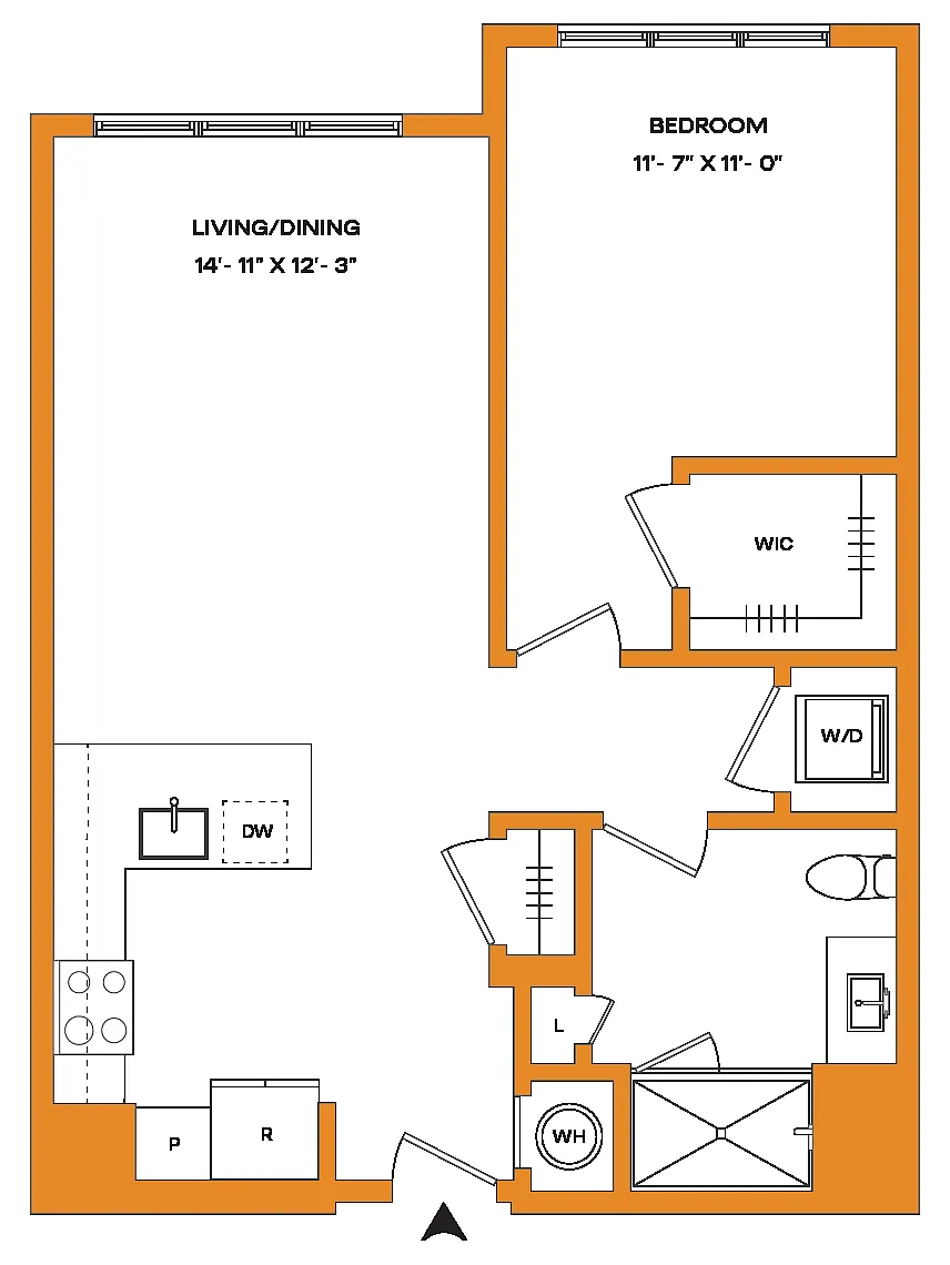 Floor plan 1 Bed/1 Bath-A2 Mason