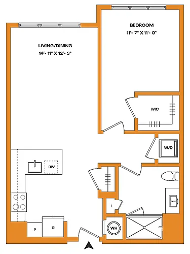 Floor plan 1 Bed/1 Bath-A2 Mason