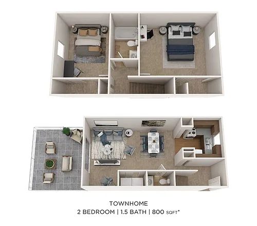 Floor plan Two Bedroom 1.5. Bath Townhome