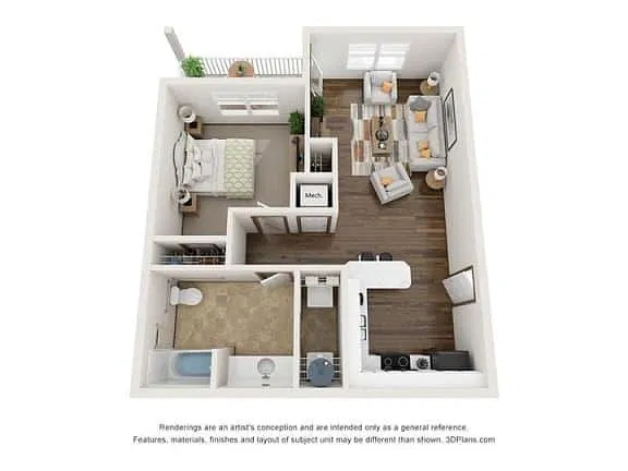 Floor plan 1 Bedroom - 1 Bathroom