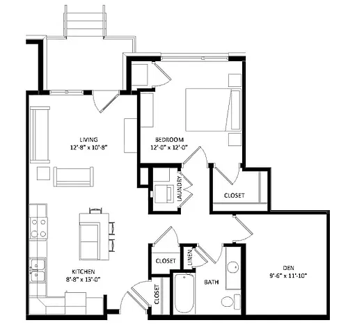 Floor plan 1 Bedroom Den J