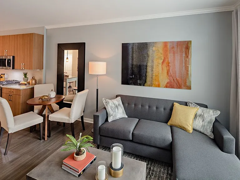 Traditional Collection living and dining area with hard surface flooring throughout