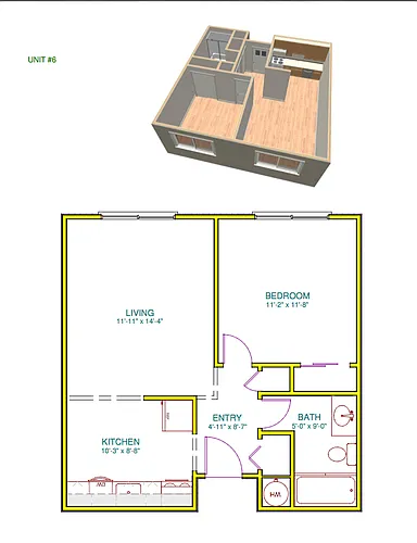 Floor plan BAKER 1 Bed