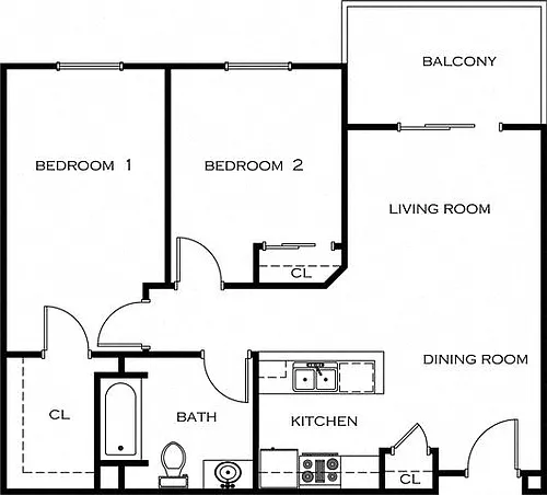Floor plan 2bd 1ba