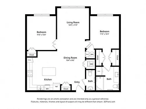 Floor plan Two Bedroom - B7 (ADA)