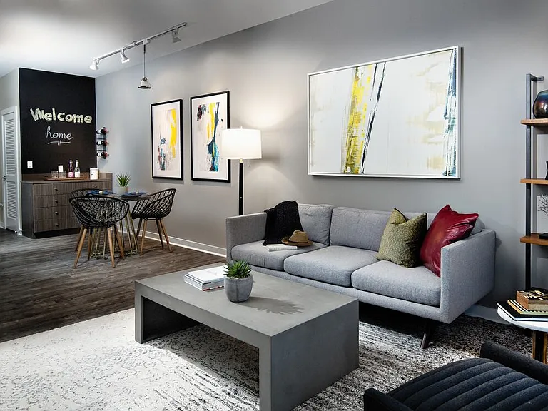 Modern Package living and dining area with hard surface flooring