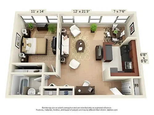 Floor plan Wexford 1 Bed 1 Bath