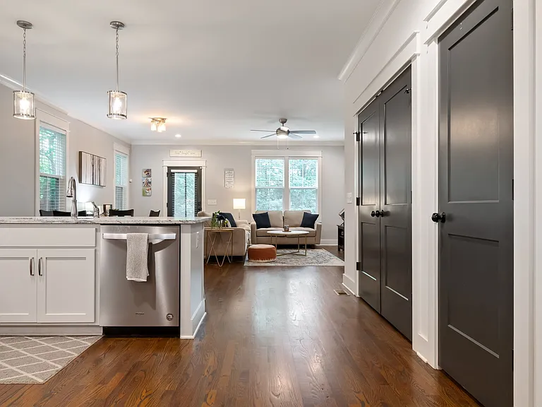 A sizable pantry and laundry are found on right.