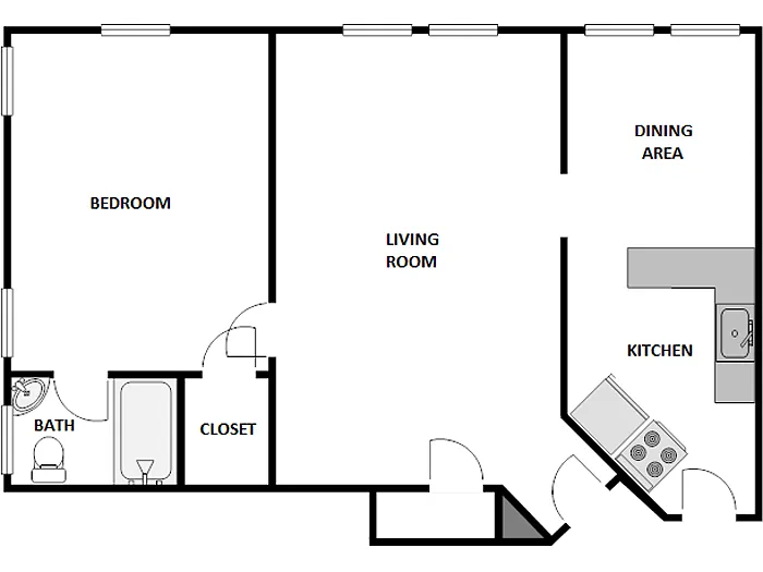 Floor plan 1 Bed / 1 Bath: Type C