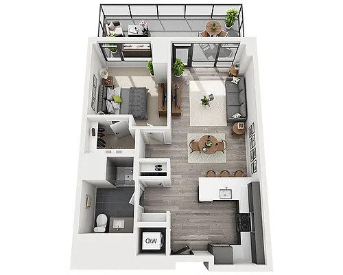 Floor plan One Bedroom A1AX