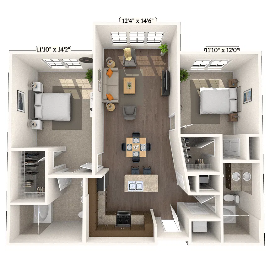 Floor plan Traditional 2x2 1142 SF