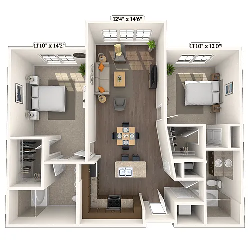 Floor plan Traditional 2x2 1142 SF
