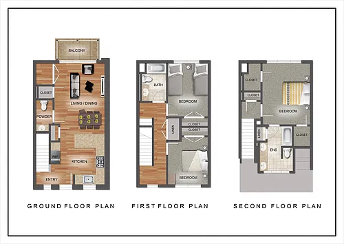 Floor plan Three Bedroom Townhome