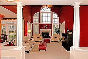 Family Room w/Dual Pillars, Gas Fireplace, and Picture Window