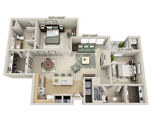 Floor plan Two Bedroom B2F