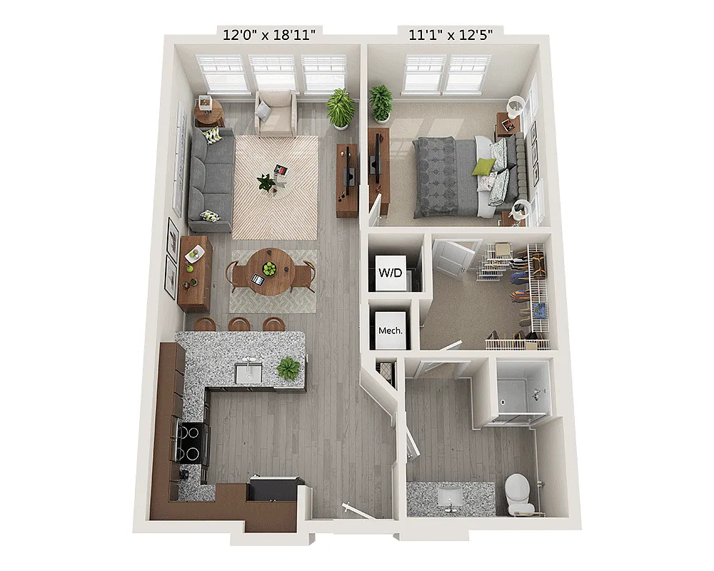 Floor plan One Bedroom A1E