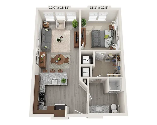 Floor plan One Bedroom A1E
