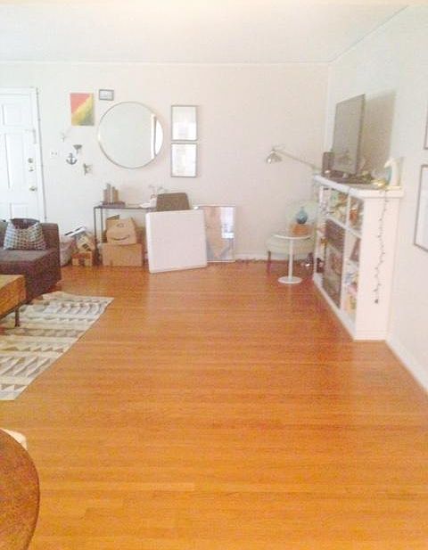 The spacious living room is open to the dining room.