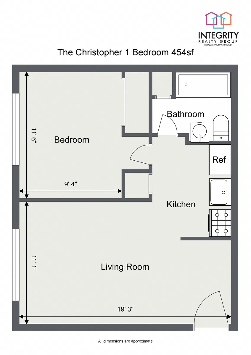 Floor plan 1 Bedroom 1 Bath-Christopher Apt