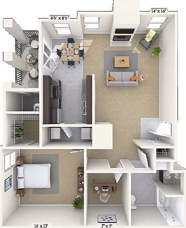 1 bed 1 bath Hampton Court floor plan 1 bed 1 bath Hampton Court floor plan