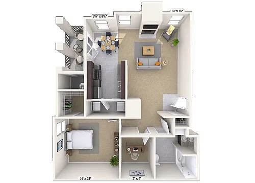 Floor plan 1 Bedroom w/Bonus Room