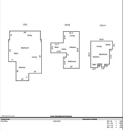 Layout drawing of all 3 apts in the building. Main floor: Front Apt & Apt A. 2nd floor: Apt B