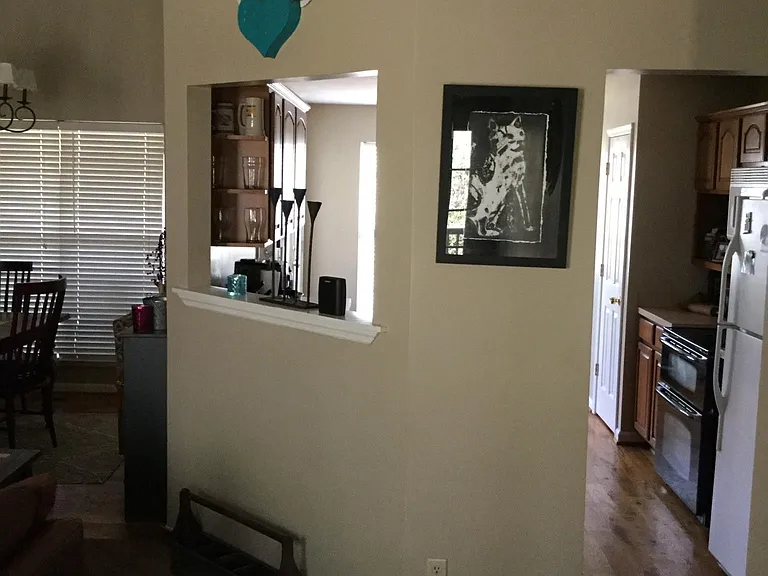 View to kitchen right and dining room to the left.