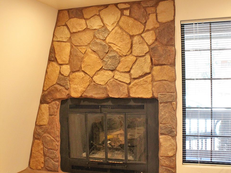 Wood burning fireplace.