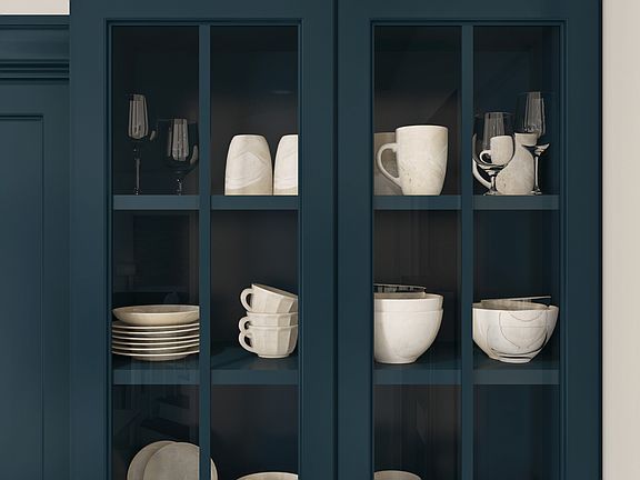 Beautiful glass cabinets in kitchen