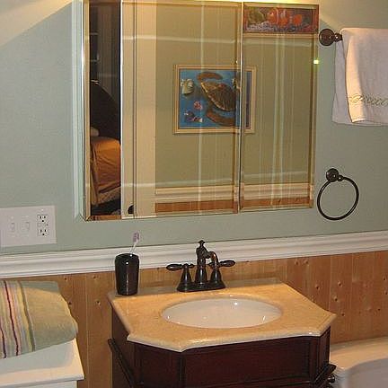Furniture vanity in master bathroom