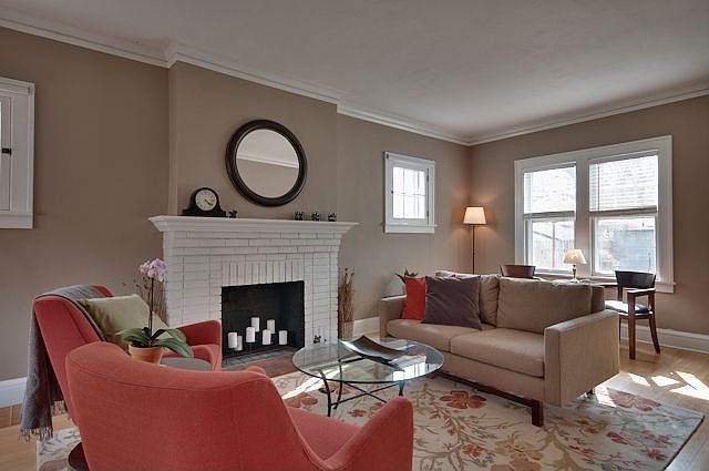 Licing room features southern exposure, fireplace, more