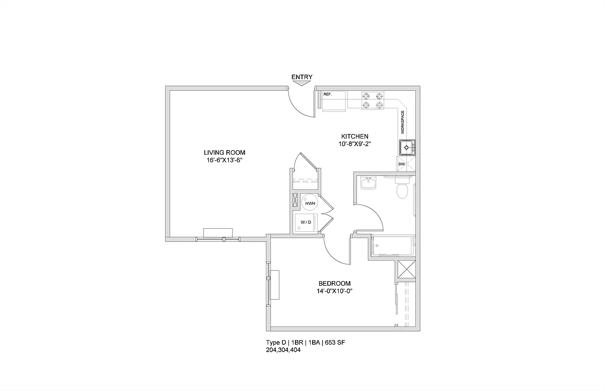 Floor plan 1 Bed-1 Bath-B