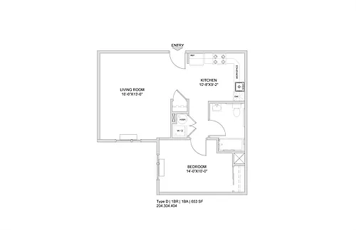 Floor plan 1 Bed-1 Bath-B