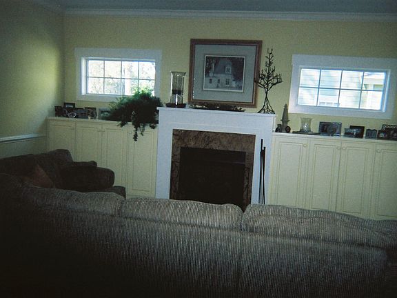 LR with gas fireplace cabinets