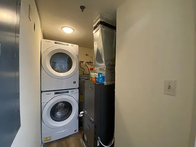 Full size front loading washer and dryer.