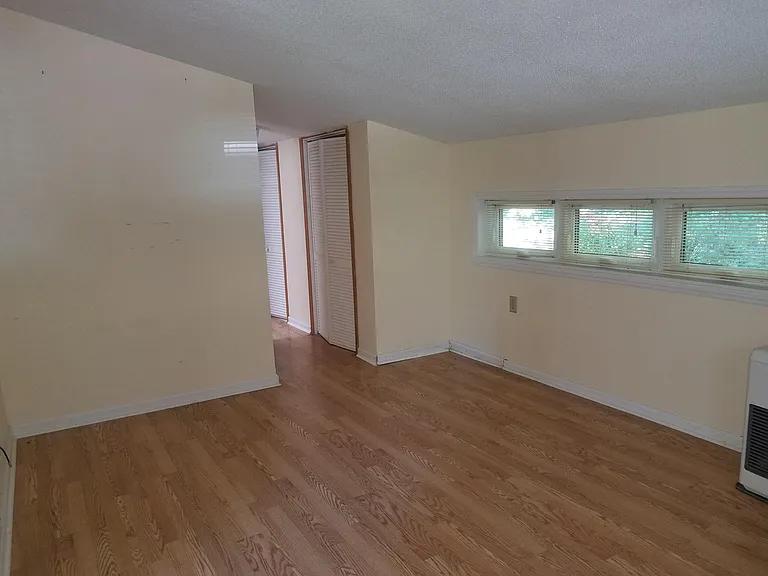 Den with extra large storage closet and bathroom with shower