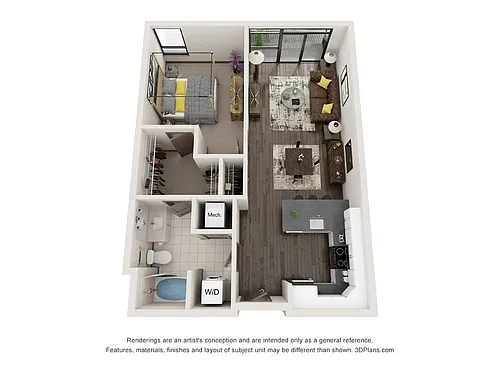 Floor plan South Dallas (1 Bedroom & 1 Bathroom)