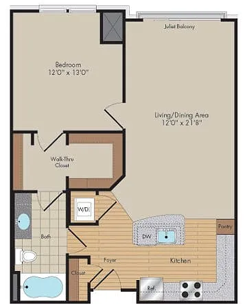 Floor plan 1 Bed/1 Bath-A1-Garrison