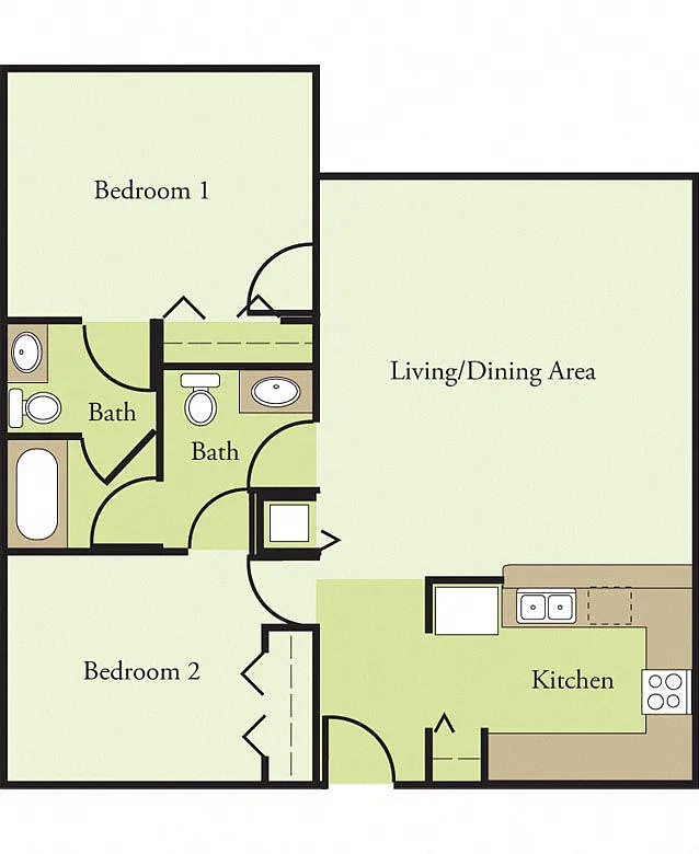 Floor plan Two Bedroom Two Bath