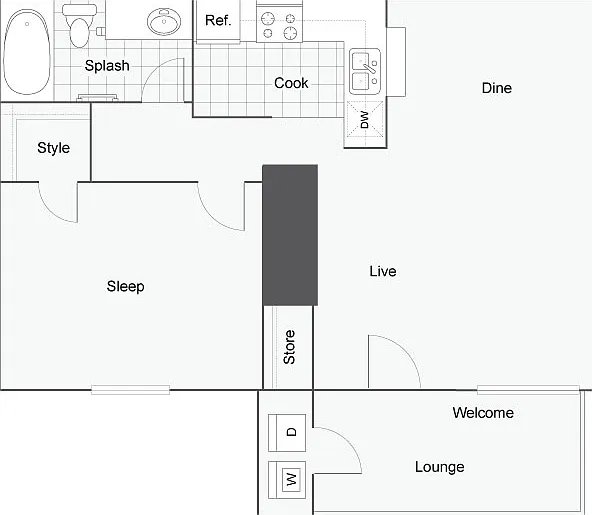 1 BR x 1 BA - A - Income-Restricted (50) Floorplan 1 BR x 1 BA - A - Income-Restricted (50) Floorplan