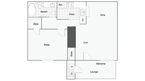 Floor plan 1 BR x 1 BA - A - Income-Restricted (50)