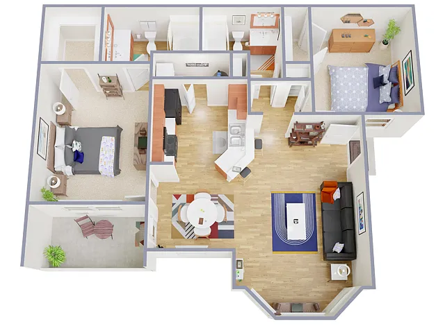 Floor plan 2 Bed, 2 Bath A (140% Income Restricted)