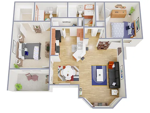 Floor plan 2 Bed, 2 Bath A (140% Income Restricted)