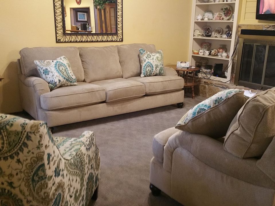 Living room with fireplace. 