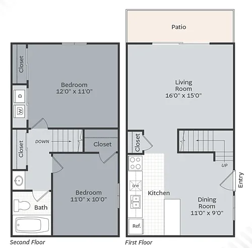 Floor plan 2 Bedroom 1 Bathroom Renovated Townhome