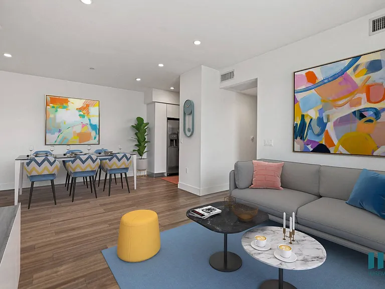Dining and Living Room with Recessed Lighting Vinyl Flooring