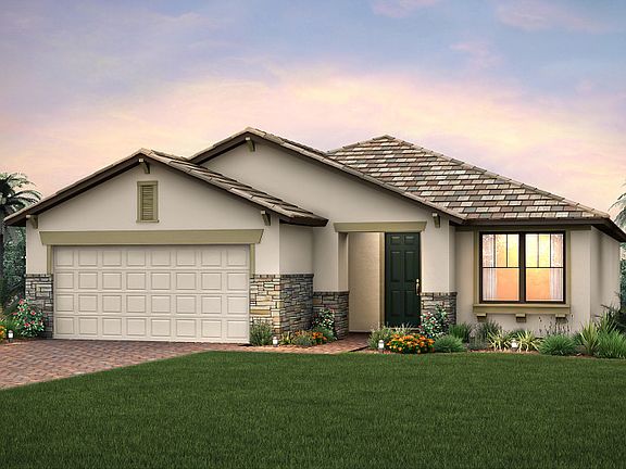 Home Exterior C2A with flat tile roof and decorative stone detail